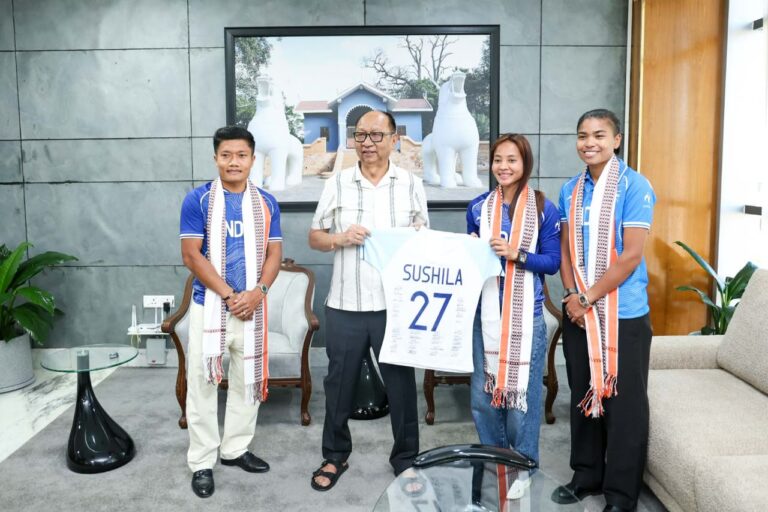 MANIPUR CM FELICITATES THREE ASIAN GAMES HOCKEY GOLD MEDALLISTS