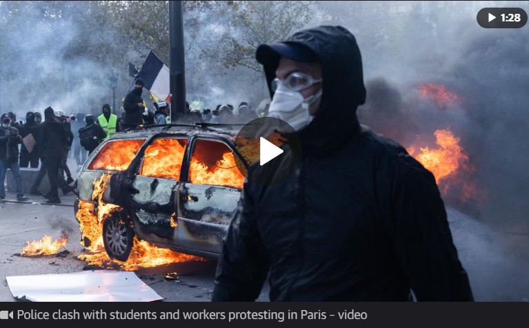 Buildings set ablaze and more than 1,200 arrested as police clash with protesters across France